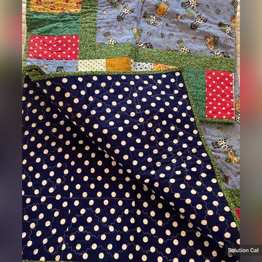 Handmade Patchwork Quilt Tea Party Reversible Polka Dots